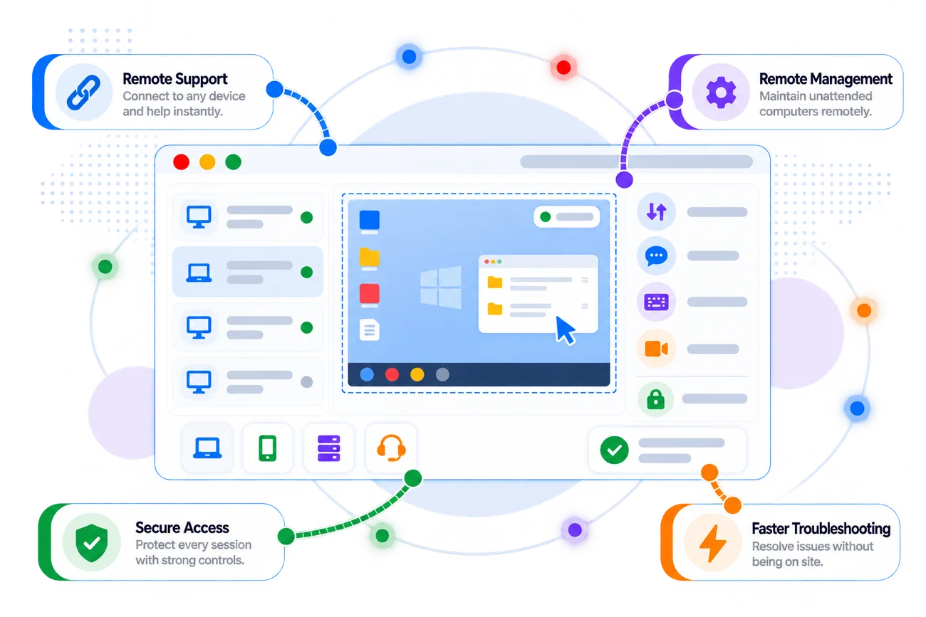 Zoho Assist dashboard with its key capabilities