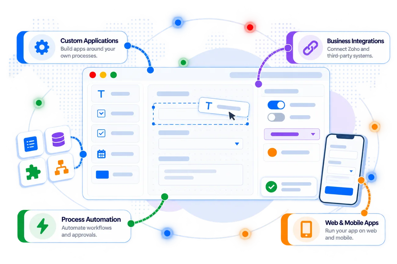 Zoho Creator dashboard with its key capabilities
