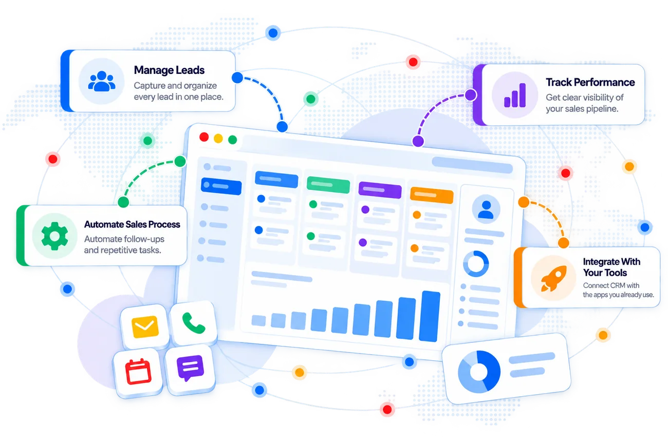 Zoho CRM dashboard with its key capabilities
