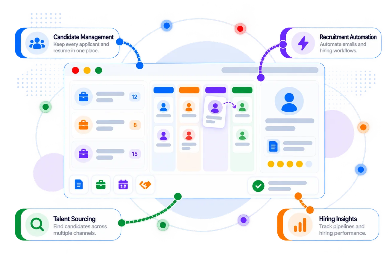 Zoho Recruit dashboard with its key capabilities