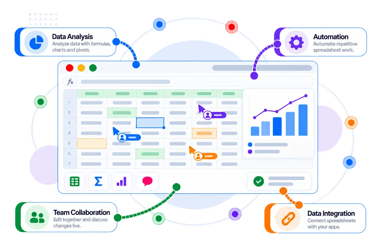 Zoho Sheet dashboard with its key capabilities